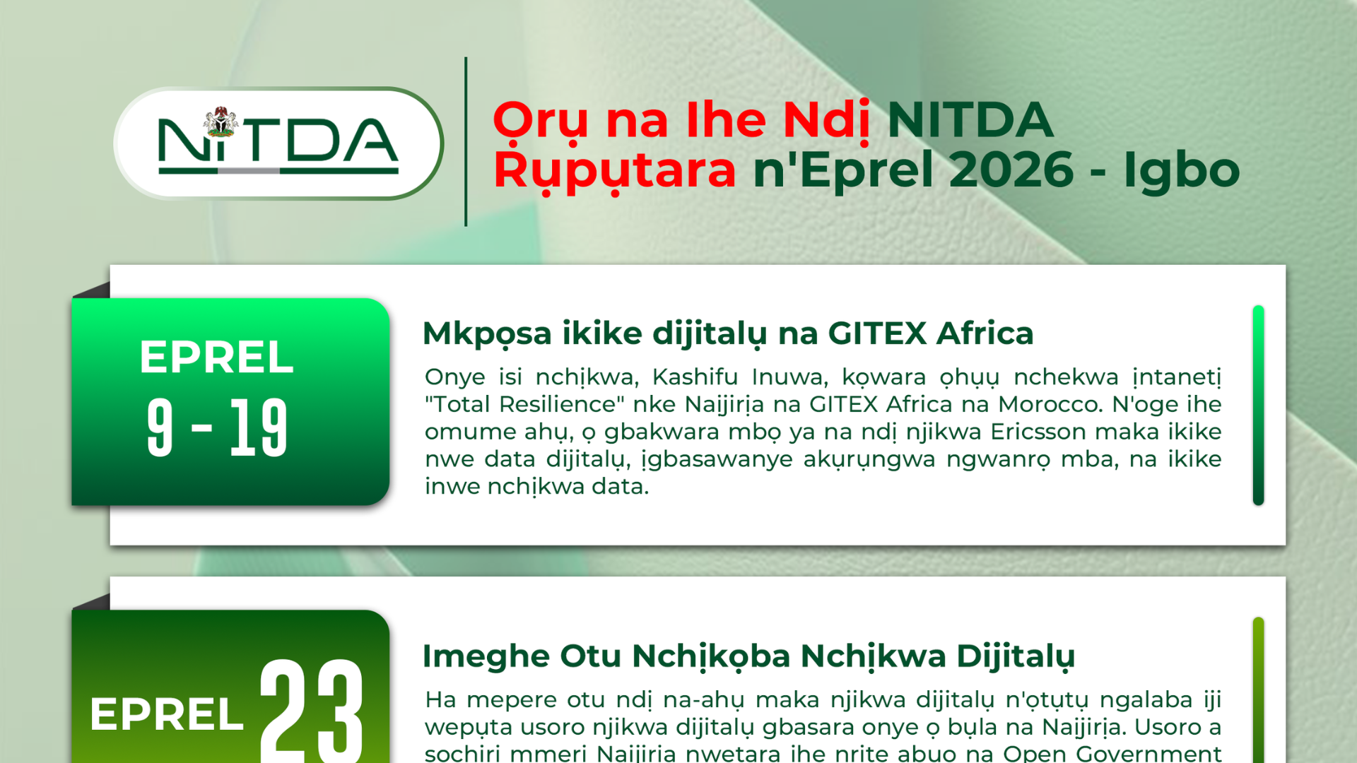 NITDA's activities and achievements